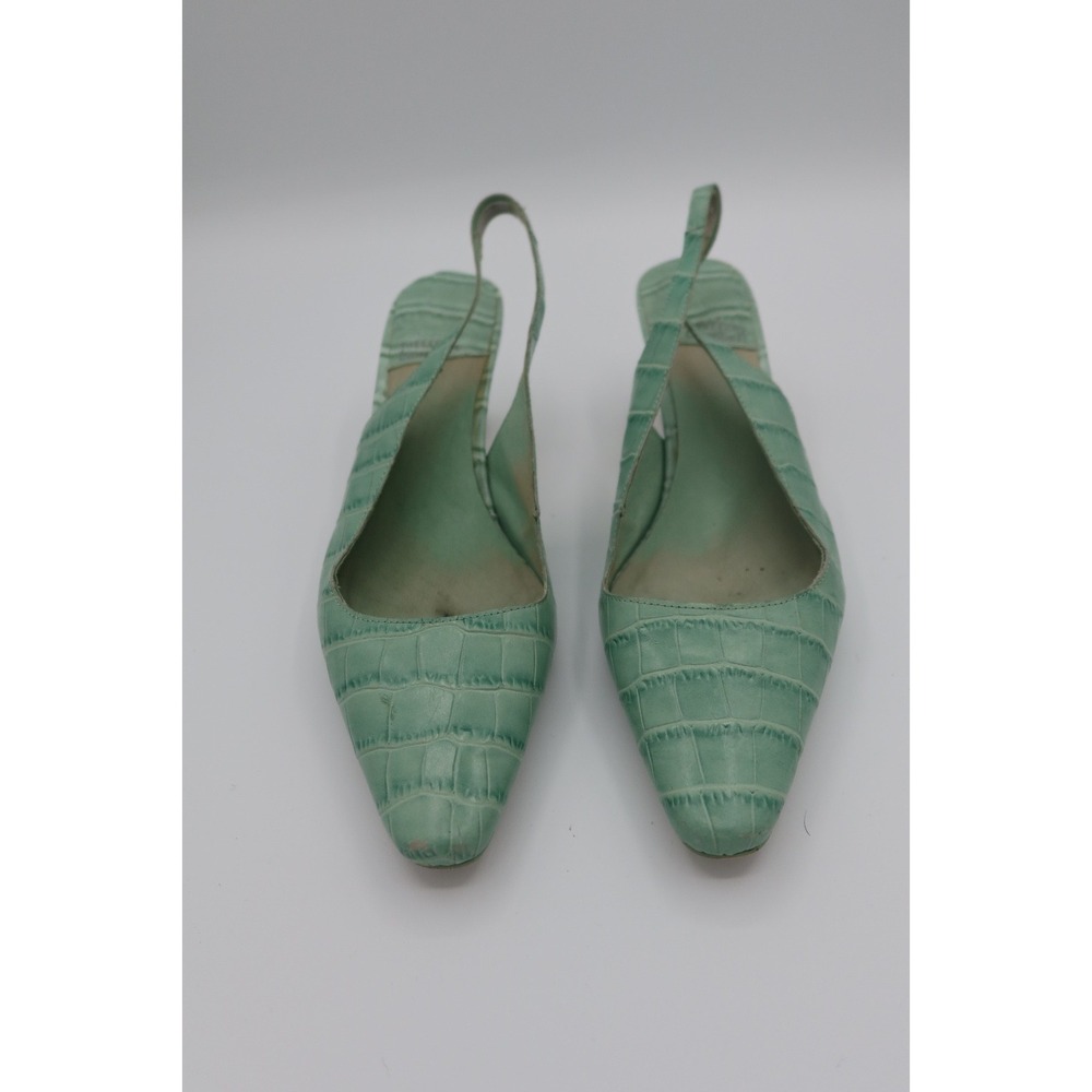 Jeffrey Campbell Mint Green Croc Embossed Slingback Pumps Heels Womens size 8.5